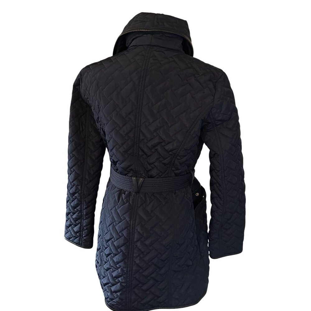 Cole Haan Signature dark blue quilted belted coat size S - Picture 2 of 7